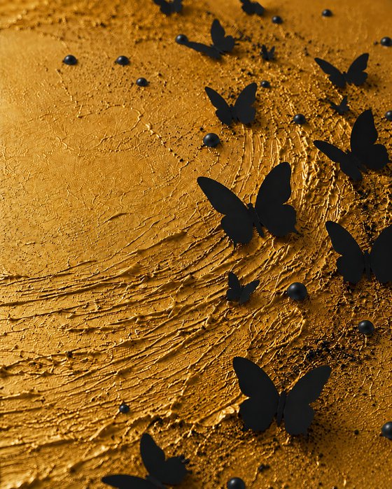 Black Butterflies in a Gold Circle