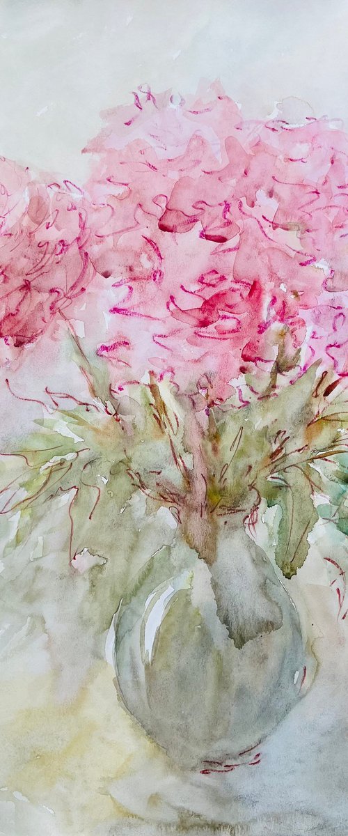 Big pink peonies 19,6x25,6 in by Elena Klyan