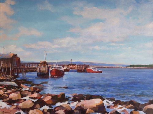Resting on the ocean, original one of a kind acrylic on canvas painting (18x24x1.5") by Alexander Koltakov