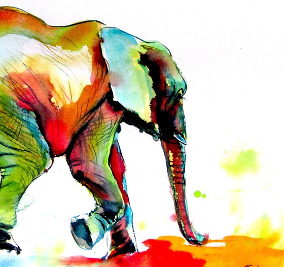 Colorful elephant alone II