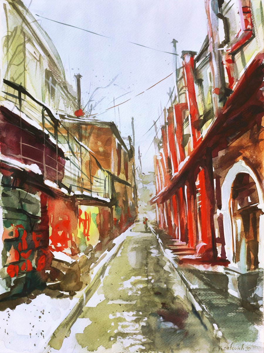 Impressionistic Watercolour , A Corner Of The Old Town In Early Spring By Elena Yuzefovich, 12 X 16, Artwork For Sale On Artfinder