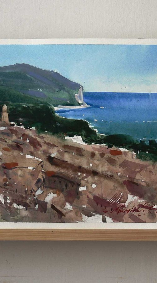 Sirolo and Monte Conero, Adriatic Riviera, Italy, watercolor on paper, 2023. by Marin Victor