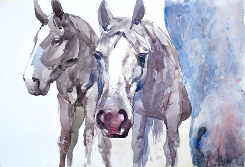 Three horses (70x50) by Goran Žigolić Watercolors
