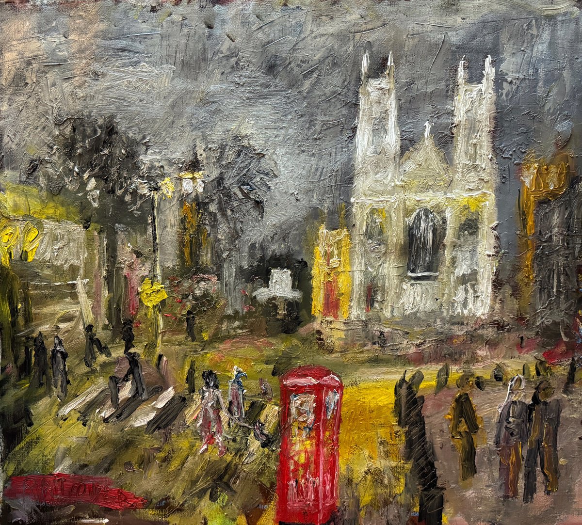 Impressionistic Transport Oil Painting By Ryan Louder, 30 X 28", Walking From London Victori..., Original Artwork