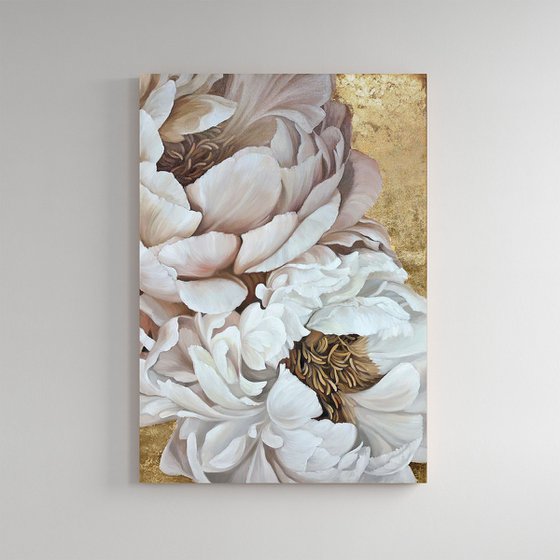 "Golden Silk Flowers 2" Pink gold oil flowers