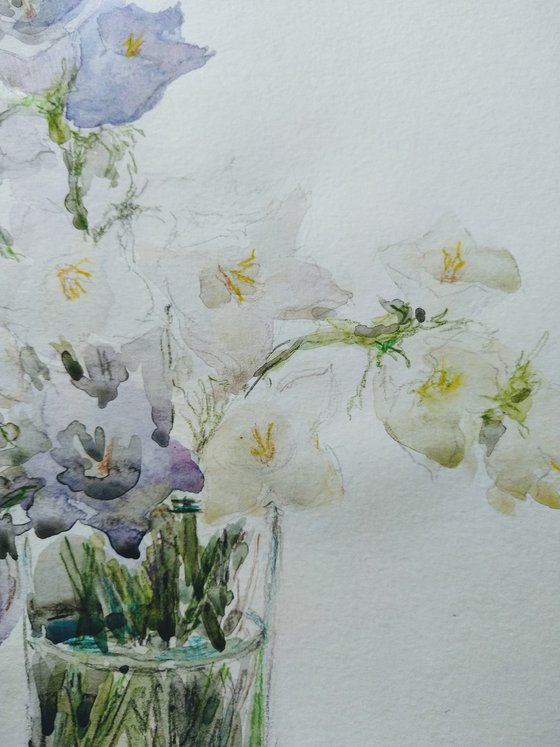 Bouquet of bluebells. Original watercolour painting.