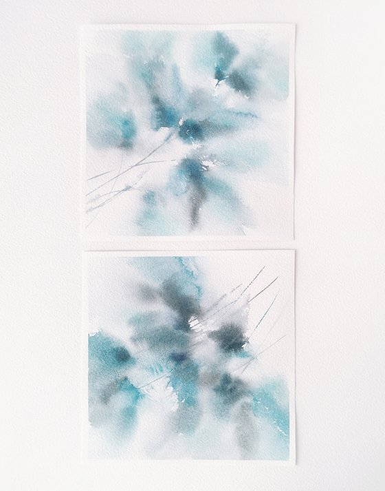 Blue flowers diptych