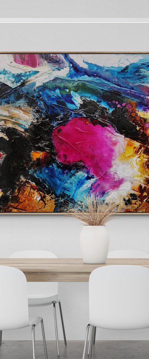 Red Violet Rush 160cm x 100cm Blue Pink Black Textured Abstract Art by Franko