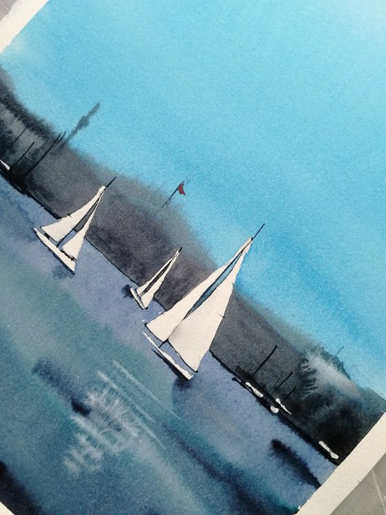 Sailboat painting. Seascape