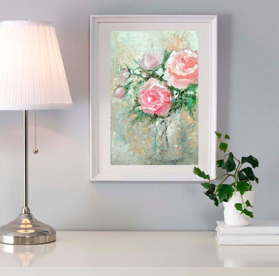 Roses Bouquet Painting Floral Artwork Flower Wall Art
