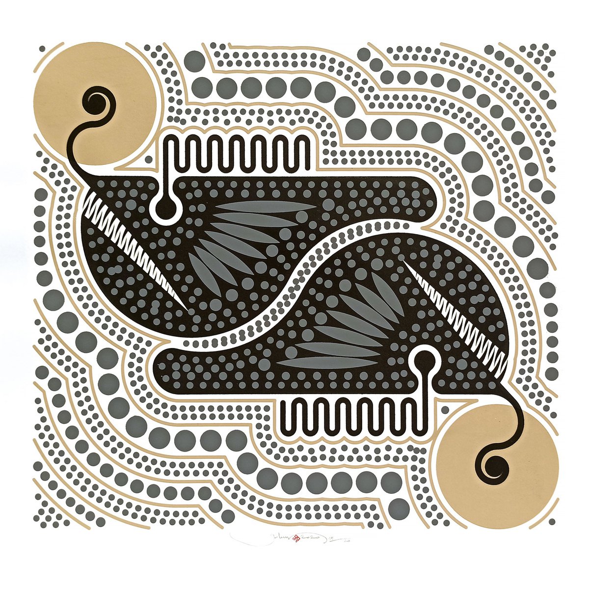 Graphic Animal Screenprint By Gokhan Okur, 28 X 28, Aboriginal Angler Fish, Original Artwork