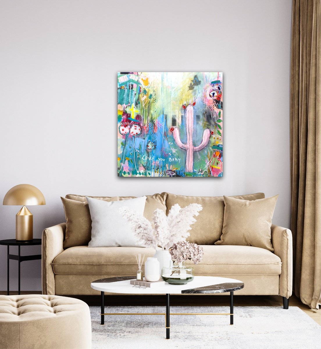 Organic Abstract Acrylic Painting By Bea Schubert, 31 X 31, Love You, Baby No.2, Original Artwork