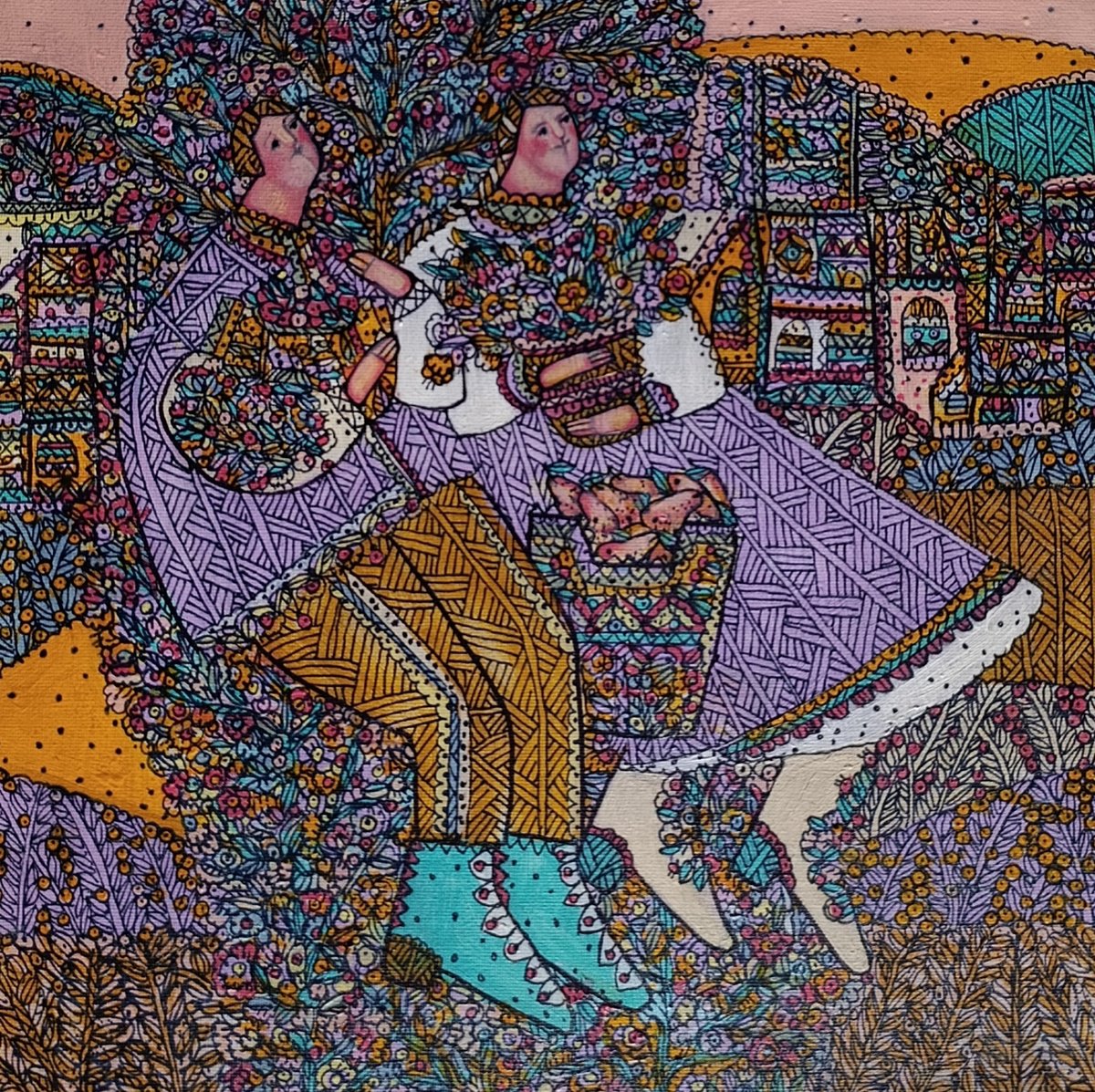 Naive Portrait Acrylic Painting By Tetiana Osadchuk, 12 X 12", Dreams, Original Artwork