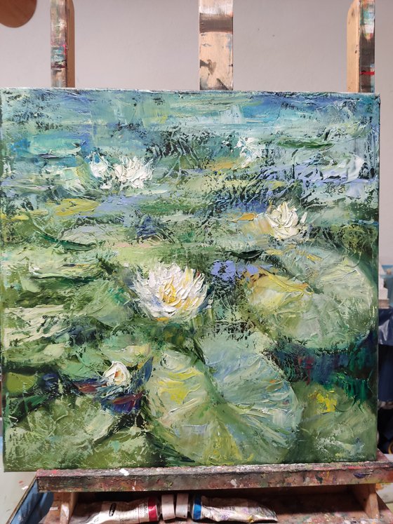 Morning Water Lily- Impasto Painting