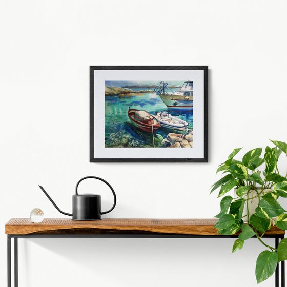 Boats on the island of Sardinia. Seascape. Boats at sea