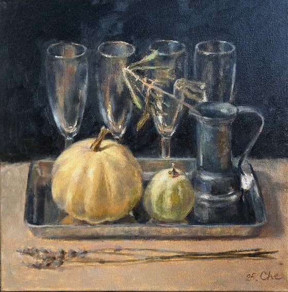 Still life with a black background