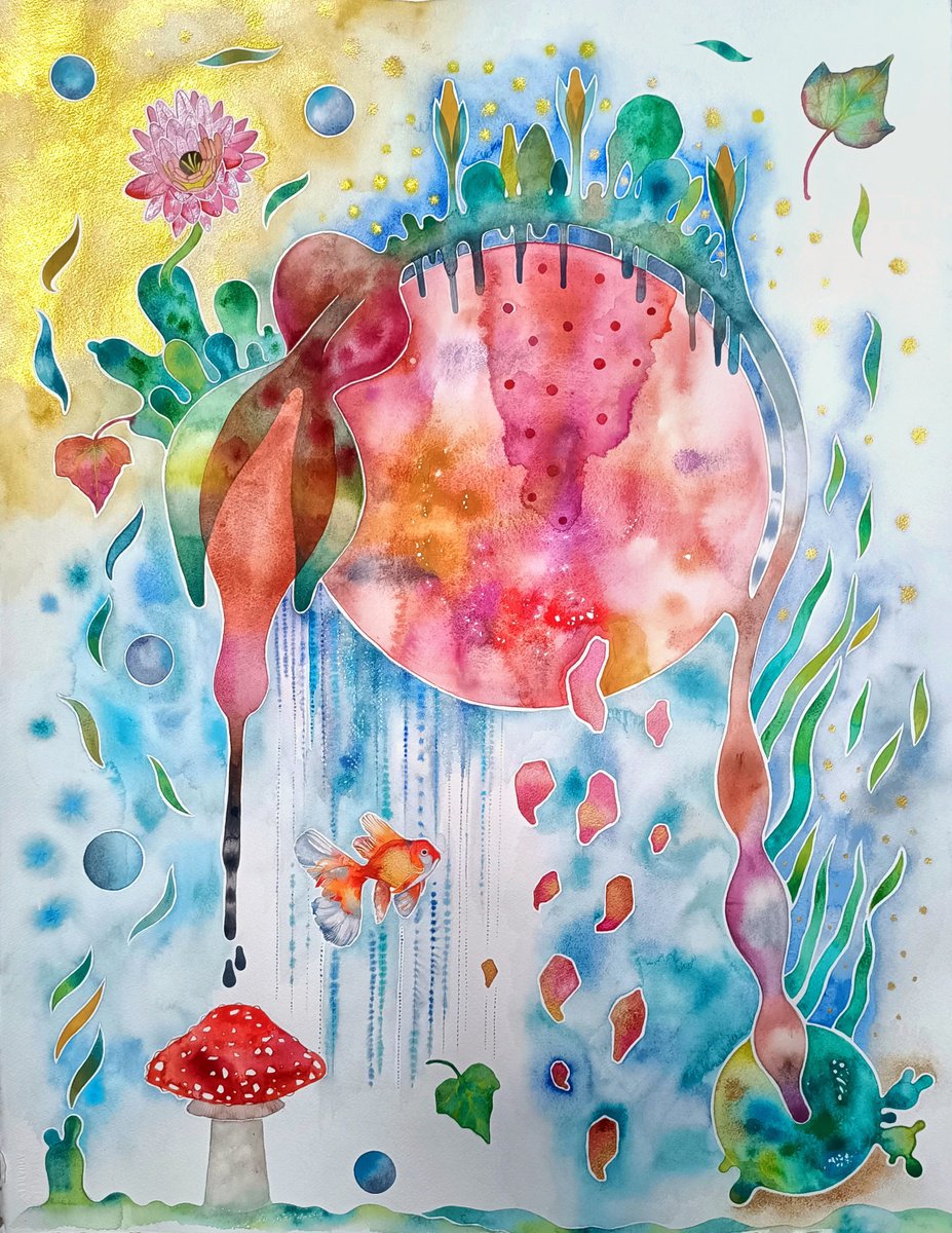 Organic Abstract Watercolour By Ilaria Finetti, 26 X 34, Frammenti Rosa, Original Artwork