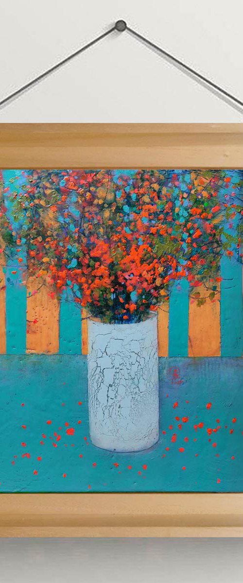 'Teal & Ochre' - Encaustic Painting by Ayna Paisley