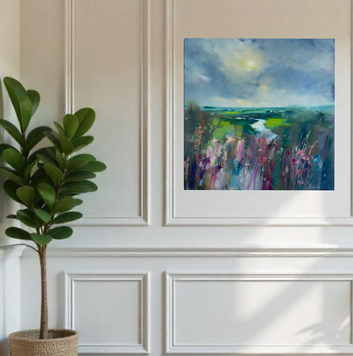 Impressionistic Landscape Oil Painting By Olha Laptieva, 20 X 20", Before The Rain, Original Artwork