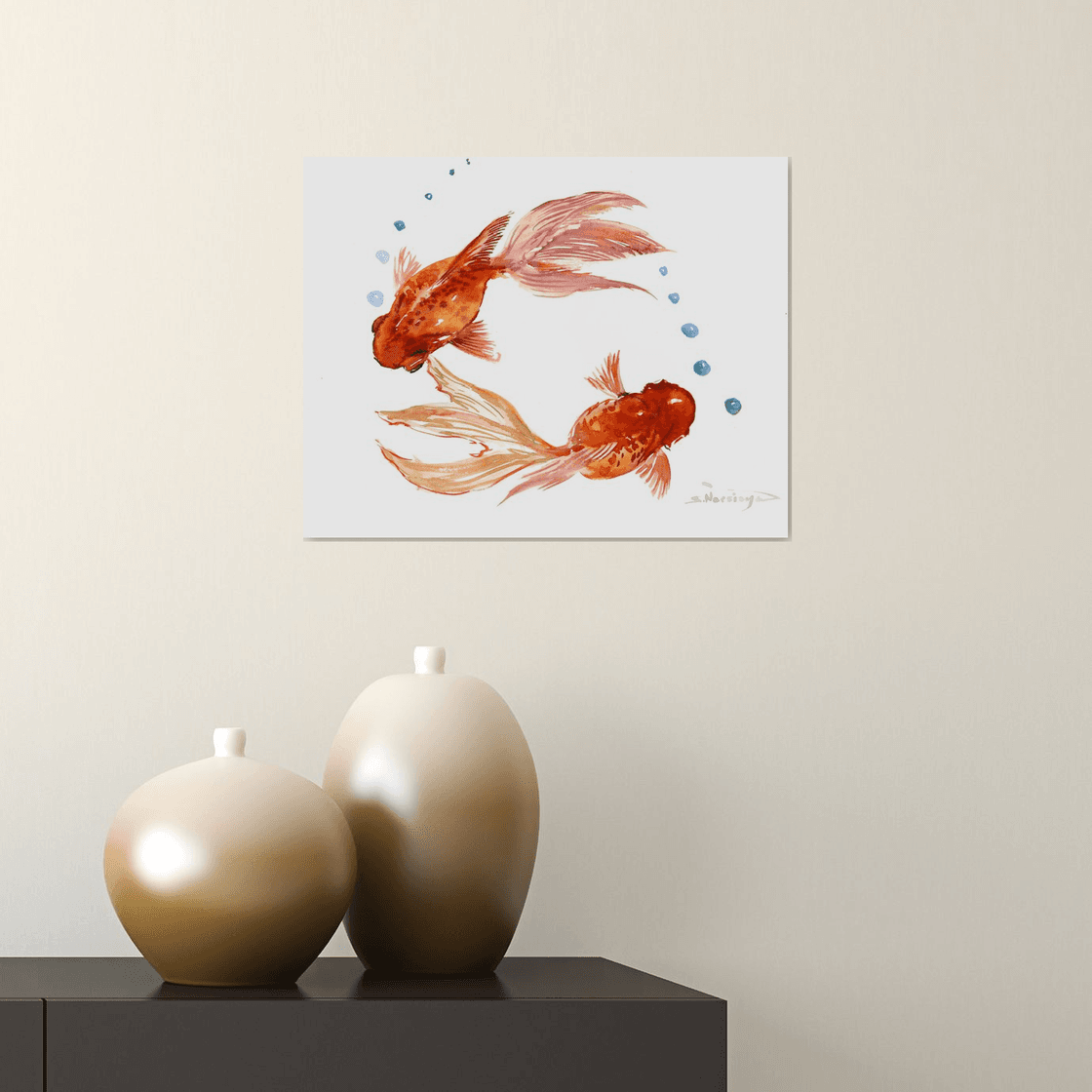Two Koi Fish, Feng Shui art Shower Curtain by Suren Nersisyan