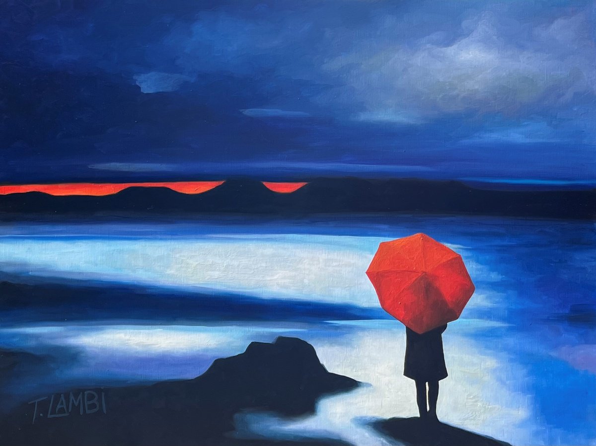 Photorealistic Landscape Oil Painting By Trisha Lambi, 40 X 30", Somewhere The Water Is Calm, Original Artwork