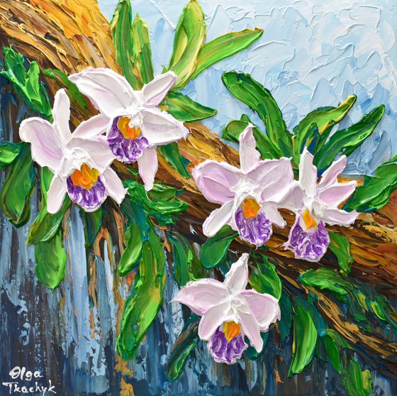 Lavender Orchid - Impressionist Flower Painting, Palette Knife Art