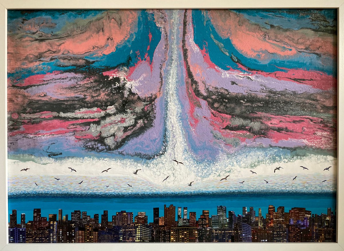 Cityscapes Painting By Stefano Pallara, 29 X 21", Dusk Sigh N.2, Original Artwork