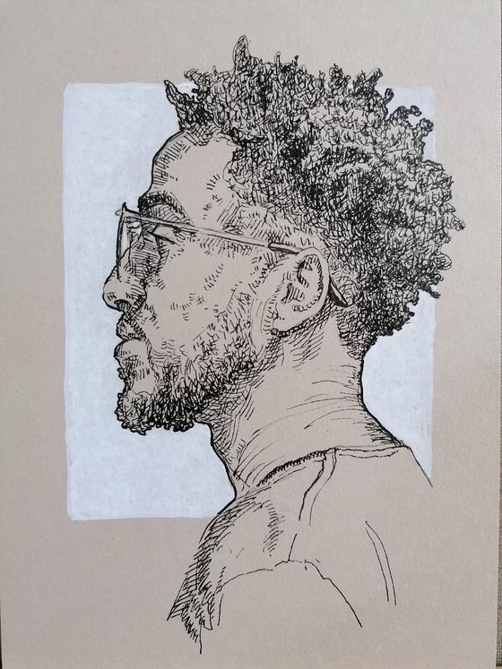 Man portrait, portrait on paper, by emerging woman artist