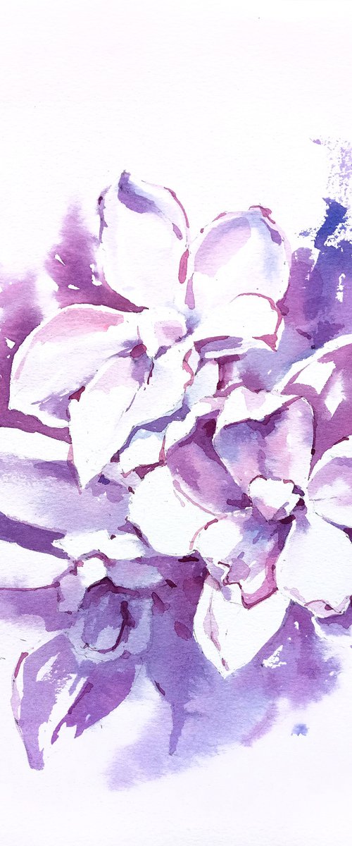 Original watercolor painting "Thousand Shades of Lilac Flowers" by Ksenia Selianko