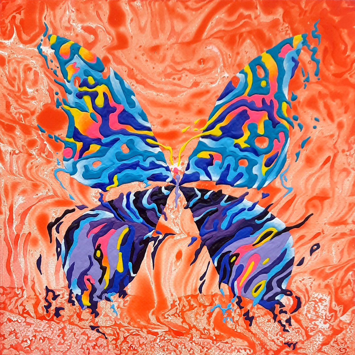 Abstract Animal Acrylic Painting By Mariia Raskin, 10 X 10", Touch Of Tenderness, Original Artwork