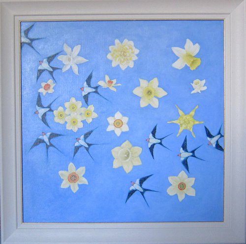 Lost spring....Narcissus and swallows by Sophie Colmer-Stocker