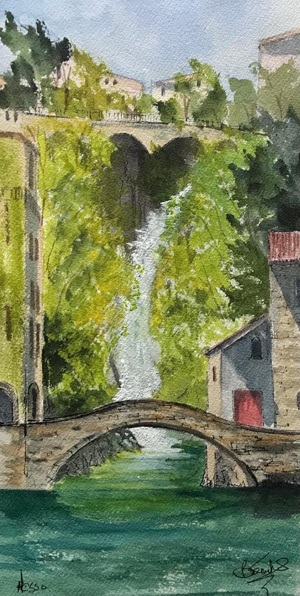 Expressive Landscape Watercolour By Brian Tucker, 7 X 14, Orrido Di Nesso, Lake Como, Original Artwork