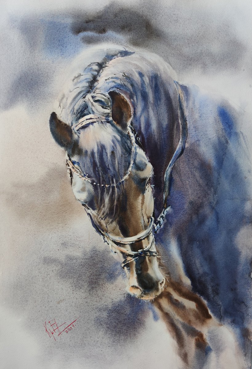 Painting Portrait of a Horse by Elena Krivoruchenko