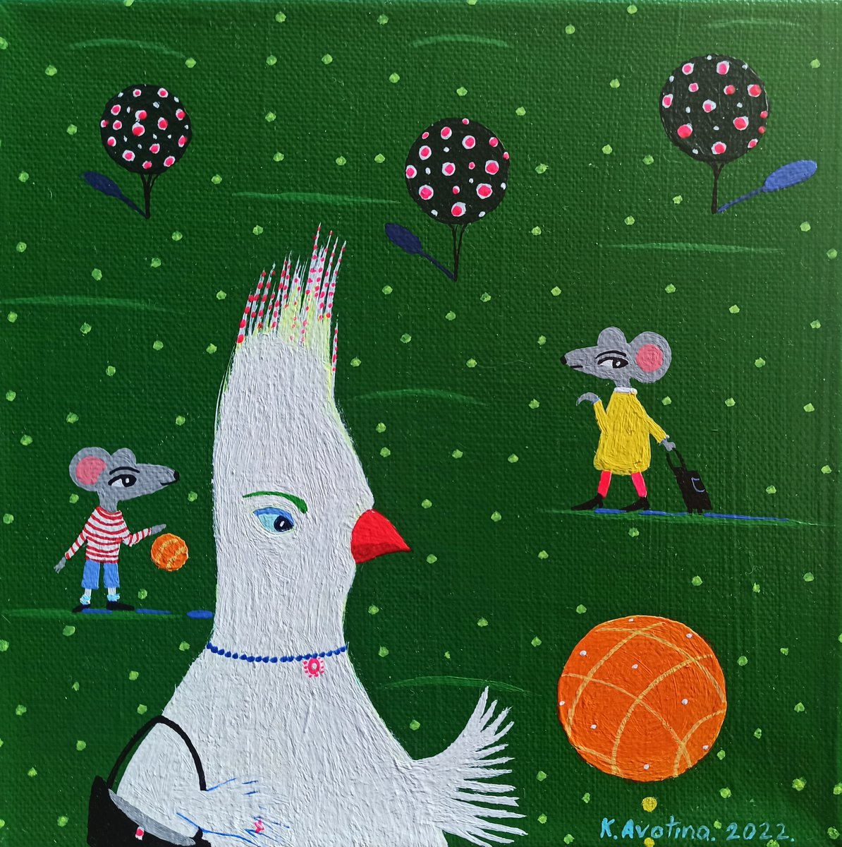 Impressionistic Animal Acrylic Painting By Katrina Avotina, 8 X 8", Get Lost!, Original Artwork