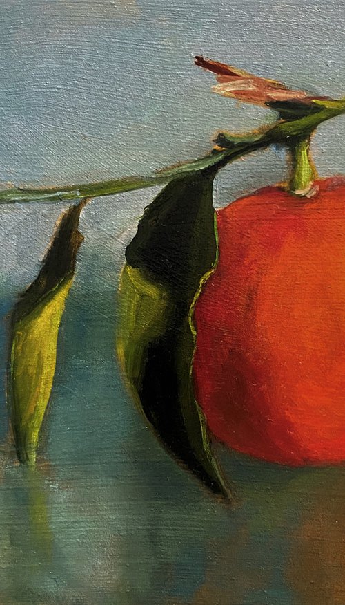 Original Oil Still Life Painting Leafy Orange. by Jackie Smith