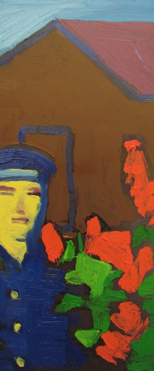 Man in red flower and bluesuit by Viktoriia Pidvarchan