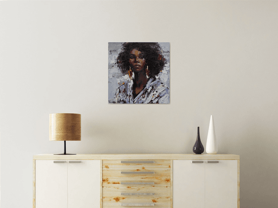 African woman portrait Original oil painting