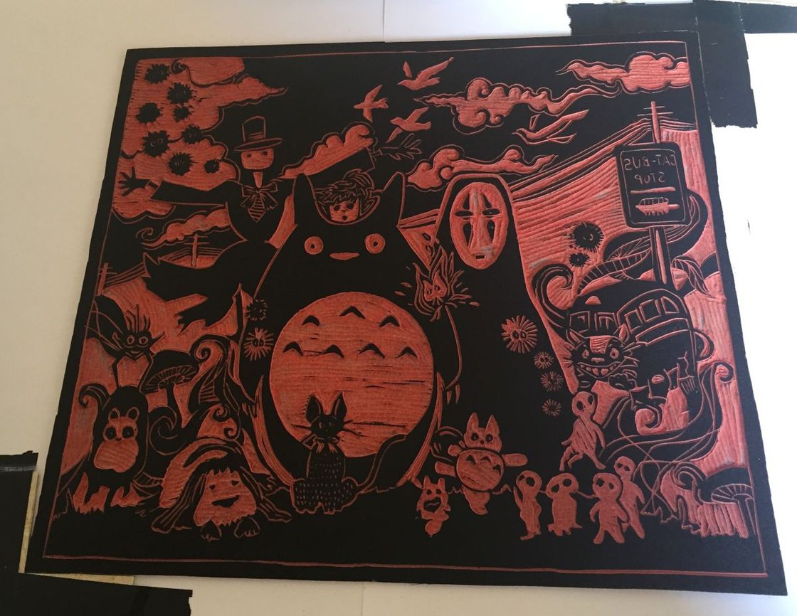 Tribute to Miyazaki & Studio Ghibli (Japanese Anime) Linocut by Khyatee ...