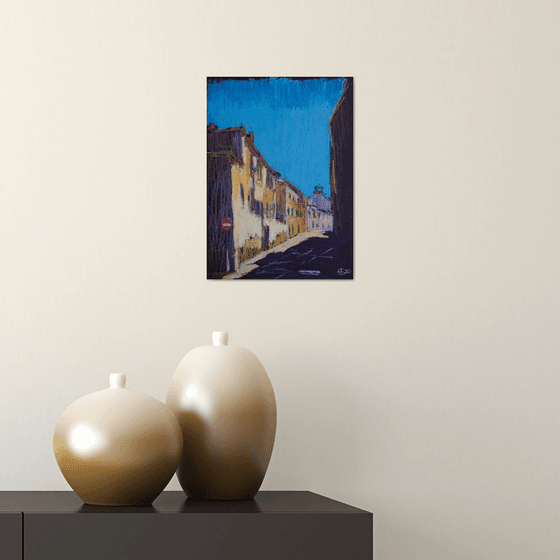 Plain air in Segovia. Old town view 2. Oil pastel painting. small painting decor interior