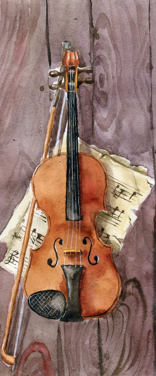 Violin with notes. by Evgeniya Mokeeva