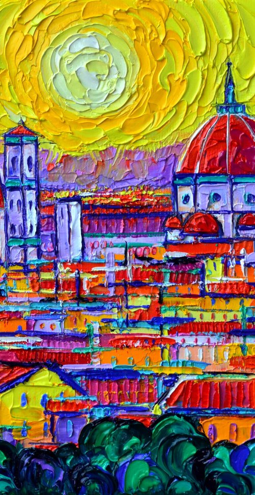 FLORENCE SUNSET OVER DUOMO FROM PIAZZALE MICHELANGELO abstract cityscape textural impasto palette knife oil painting Ana Maria Edulescu by ANA MARIA EDULESCU
