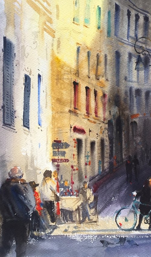 Abstract City Street in Italy it's original watercolor art painting. by Samira Yanushkova