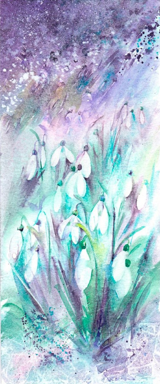 Snowdrop painting, Winter Flowers, Floral Wall Art, Flower Painting, watercolour, watercolor