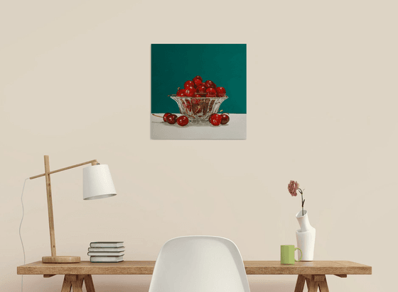 Red Cherries in a Glass Bowl