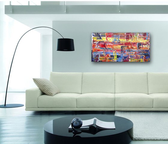 "Go With The Flow" - FREE WORLDWIDE SHIPPING - Original PMS Abstract Oil Painting On Canvas - 36" x 18"