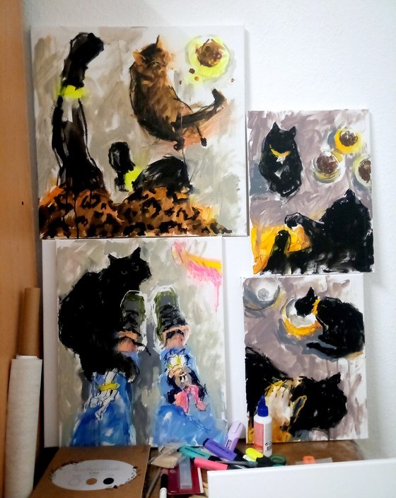 Black cats & yellow plate#1