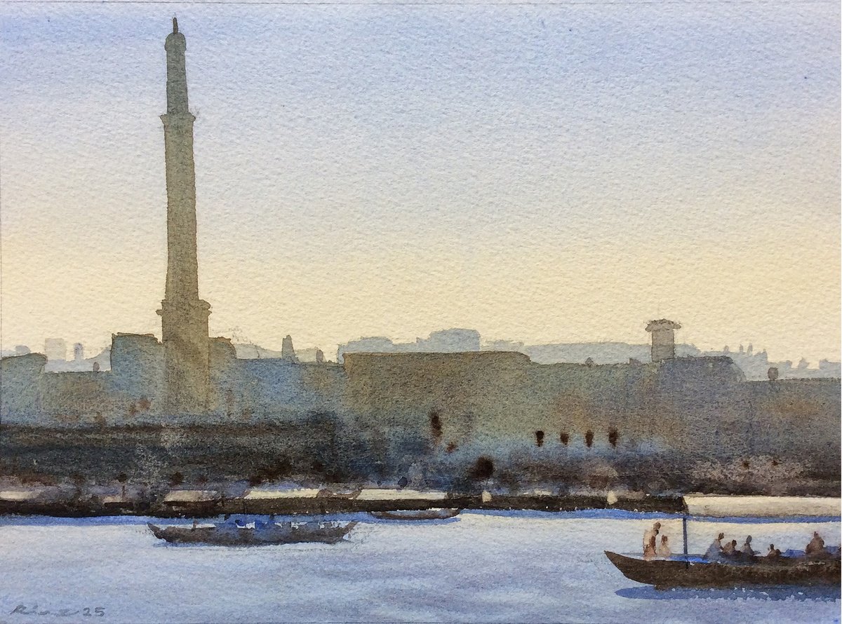 Impressionistic Landscape Watercolour By Riaz Samadhan, 11 X 8", Promenade Derra Dubai, Original Artwork