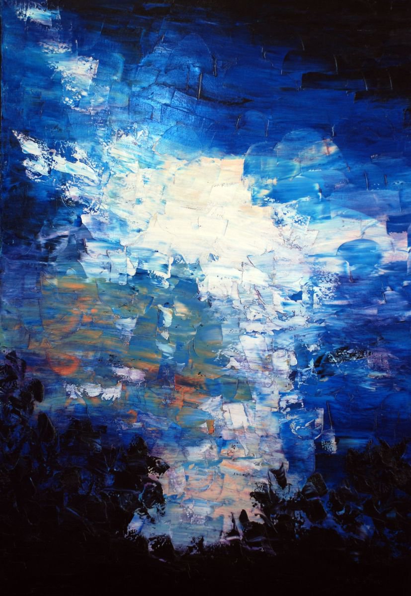 Abstract Landscape Oil Painting By Saroja Van Der Stegen, 34 X 44", Sky At Pollenca (Ref#:216-40P), Original Artwork