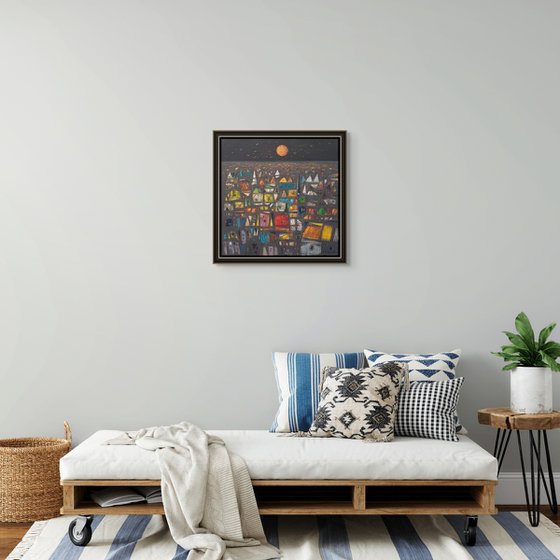 Golden Moon Above City