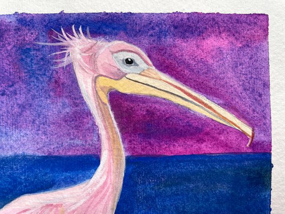 Pelican Gouache Painting, Bird Small Original Artwork, Animal Wall Art, Cute Gift